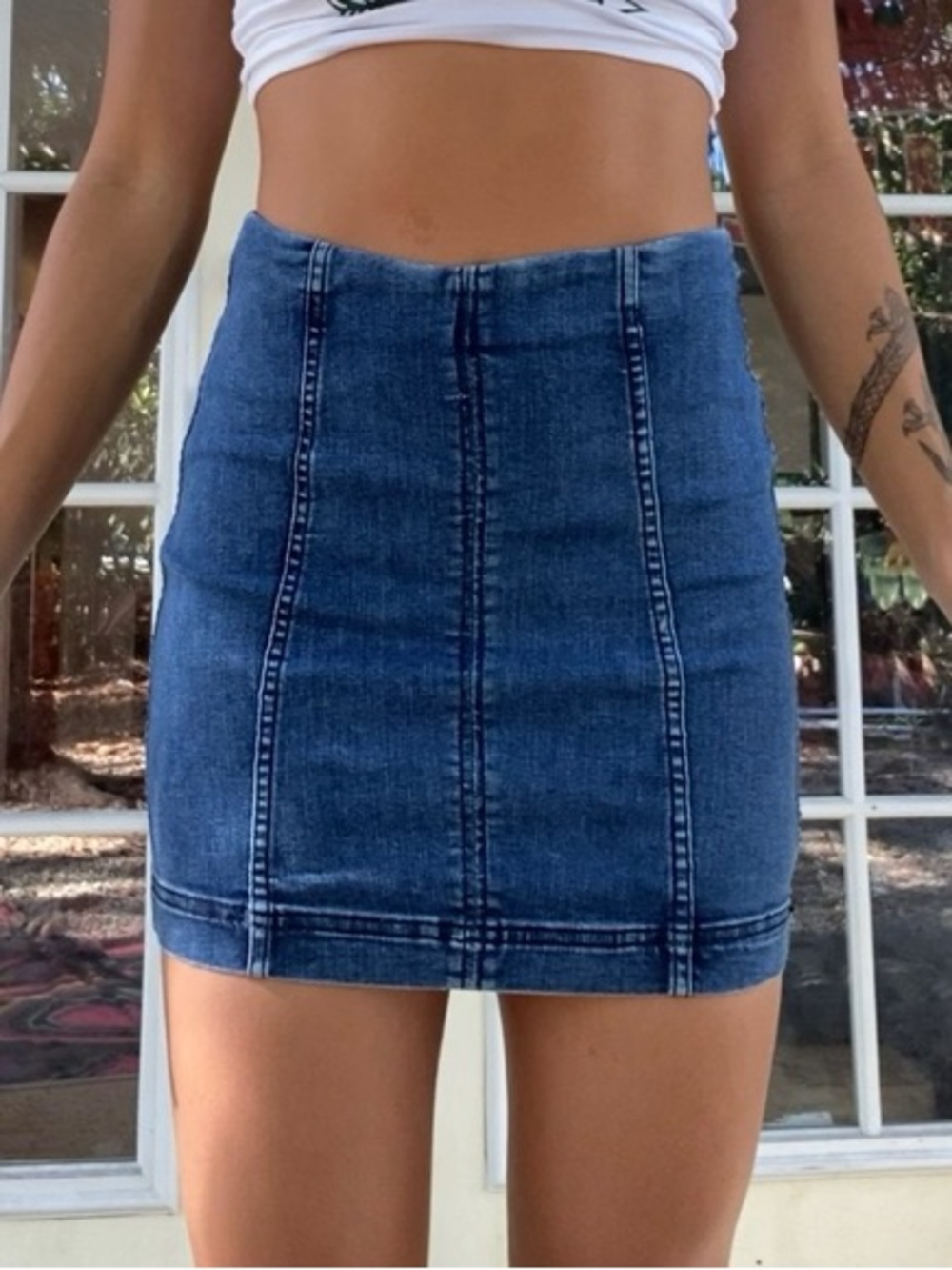Free People Indigo Denim Mini Skirt with Panel Seams